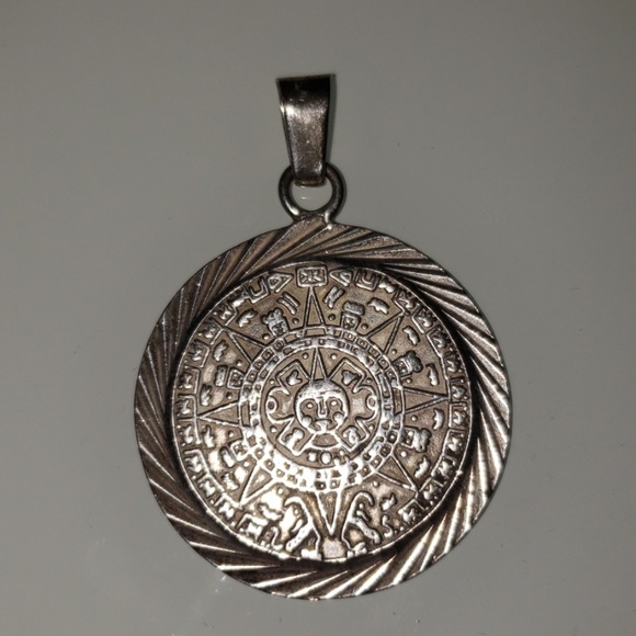 925 Silver Aztec Calendar Medallion - Picture 1 of 2